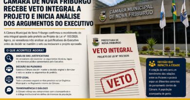 Câmara de Nova Friburgo analisará veto do prefeito ao PL 193/2026 nos próximos dias