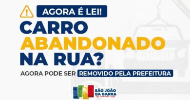 Nova lei autoriza remoção de veículos abandonados e prevê multa aos proprietários em São João da Barra